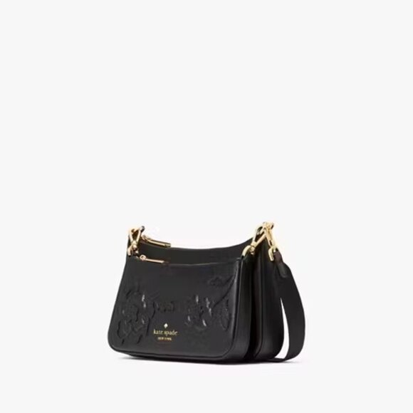Kate Spade  NEW black saffiano leatherForest blooms crossbody Duet $379 - Picture 2 of 15